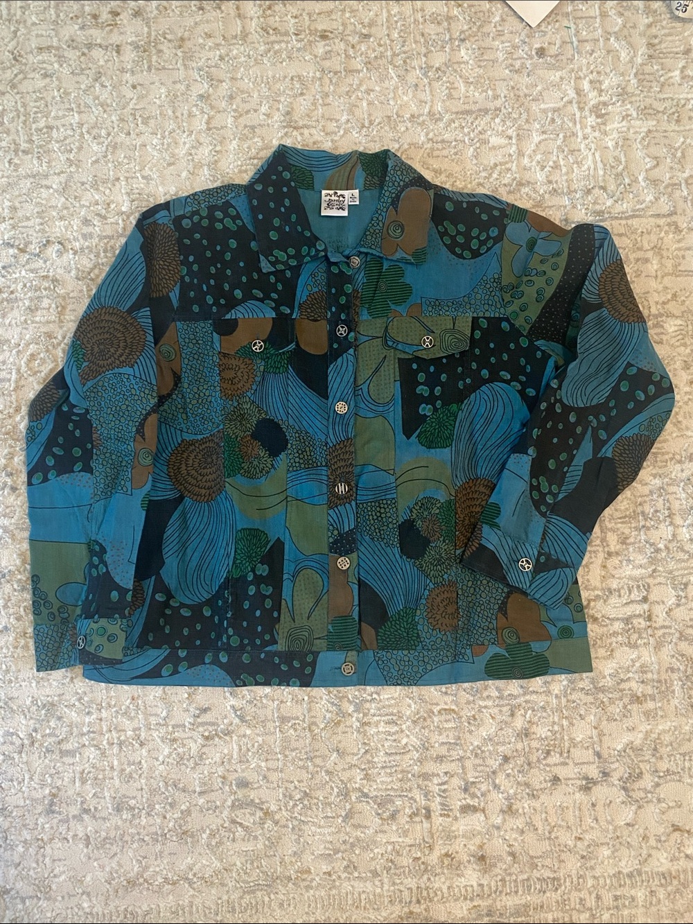 Parsley & Sage Blue, Green & Brown Patterned Jean Jacket